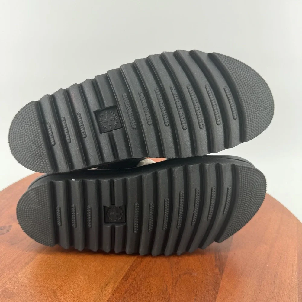 Dr. Martens Myles Suede Faux Shearling Lined Sandal Black Platform Slide Women 8